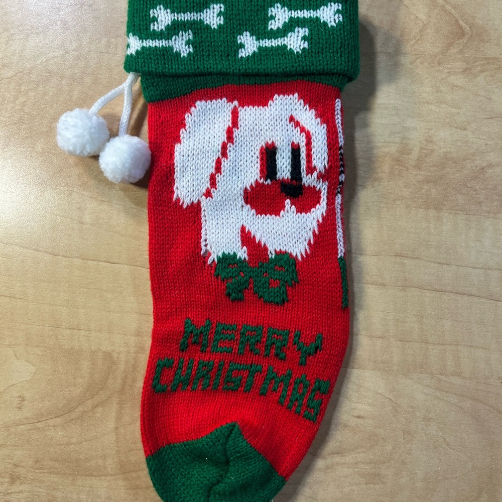 Merry Christmas Red Green White Dog Stocking 11.5" x 4" Holiday Decor